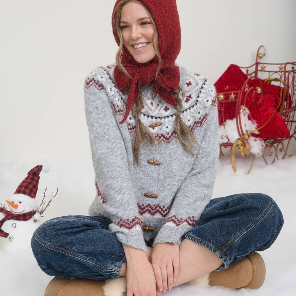 Fair Isle Sweater with Toggle Buttons